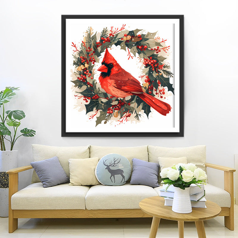 Roter Vogel und Kranz Diamond Painting