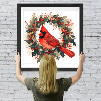 Roter Vogel und Kranz Diamond Painting