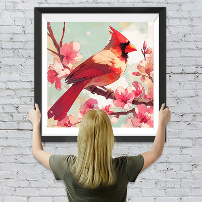 Roter Vogel und Rosa Blumen Diamond Painting