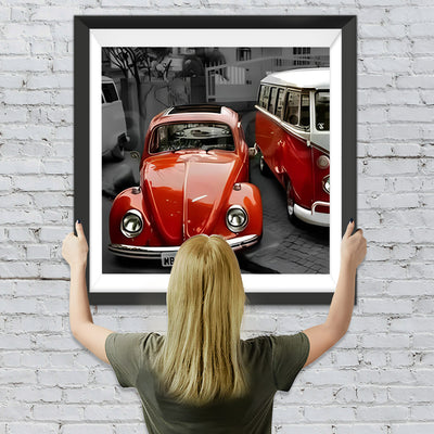 Rotes Auto und Minibus Diamond Painting