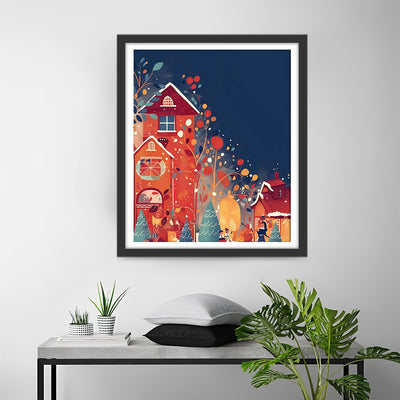 Rotes Cartoon-Weihnachtshaus Diamond Painting