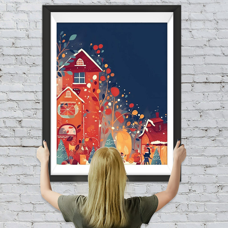 Rotes Cartoon-Weihnachtshaus Diamond Painting