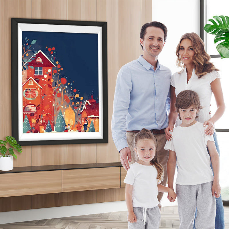 Rotes Cartoon-Weihnachtshaus Diamond Painting