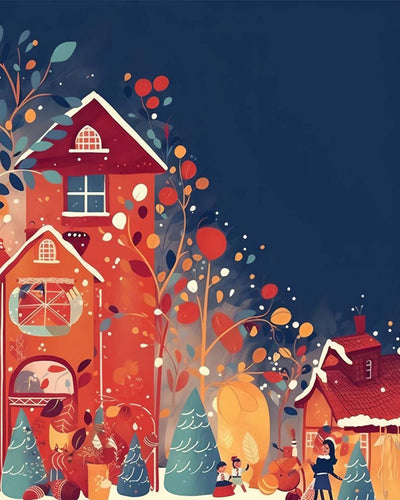 Rotes Cartoon-Weihnachtshaus Diamond Painting