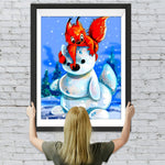 Rotes Eichhörnchen und Schneemann Diamond Painting