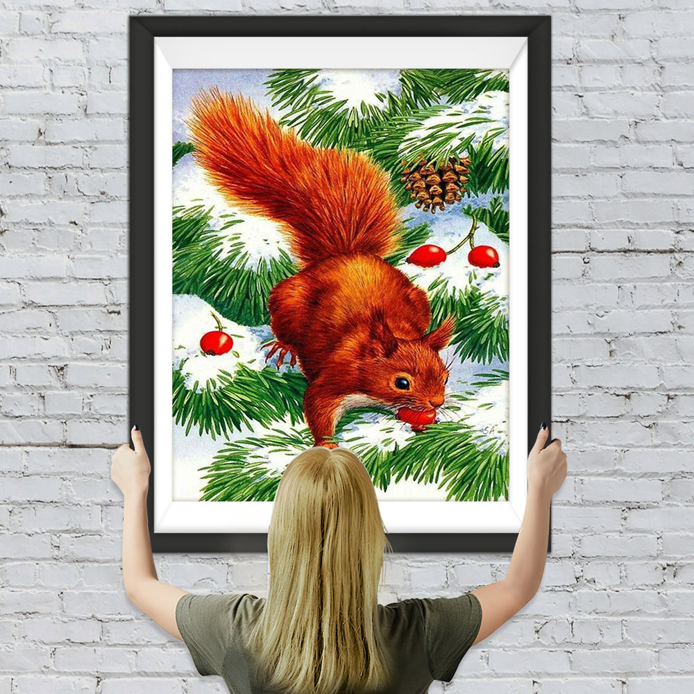 Rotes Eichhörnchen und Zeder Diamond Painting