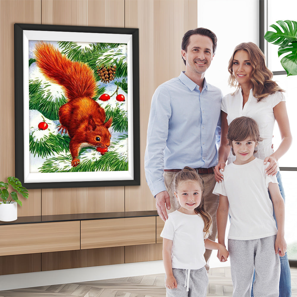 Rotes Eichhörnchen und Zeder Diamond Painting