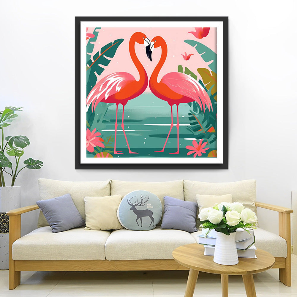 Rotes Flamingo-Paar auf dem See Diamond Painting