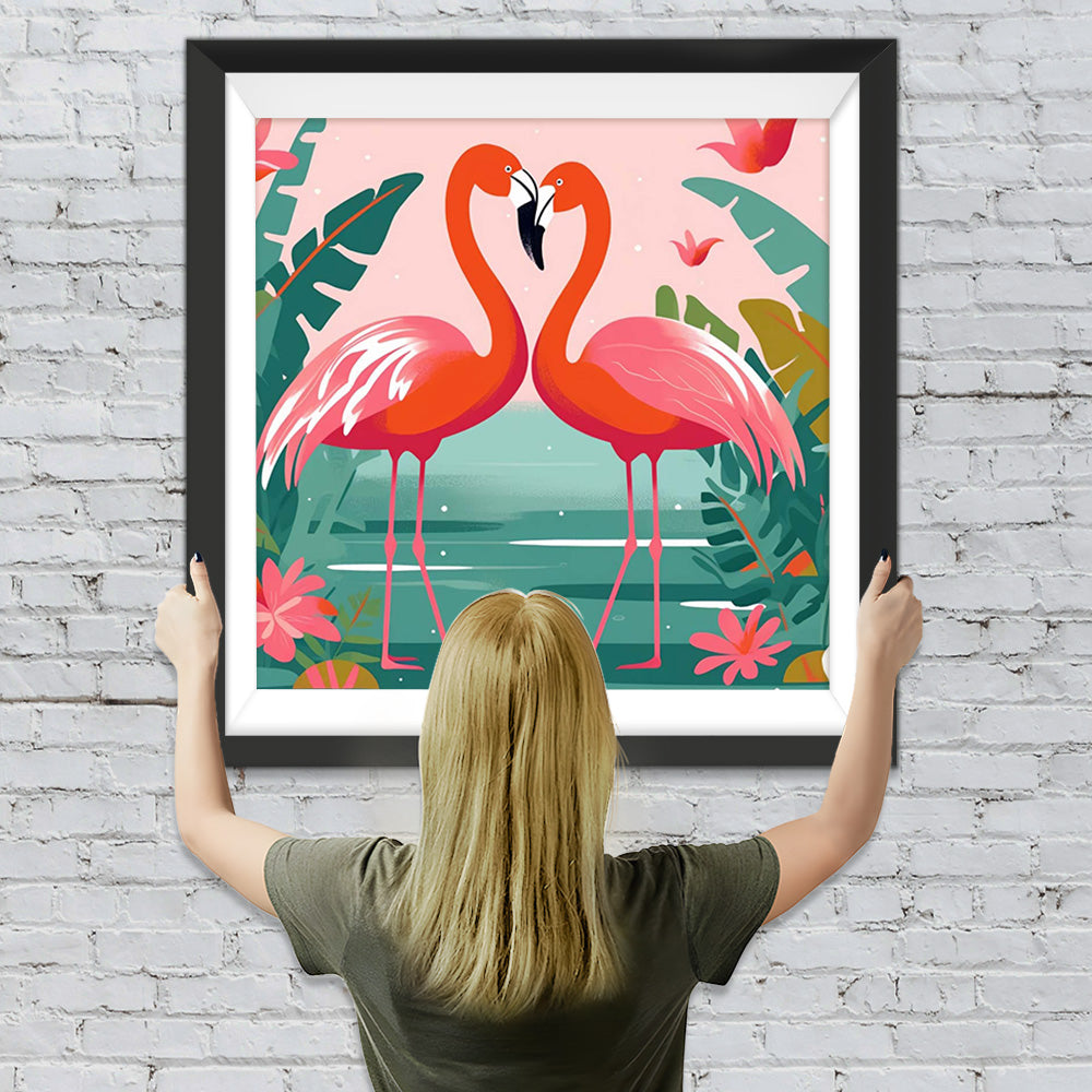 Rotes Flamingo-Paar auf dem See Diamond Painting
