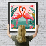 Rotes Flamingo-Paar auf dem See Diamond Painting