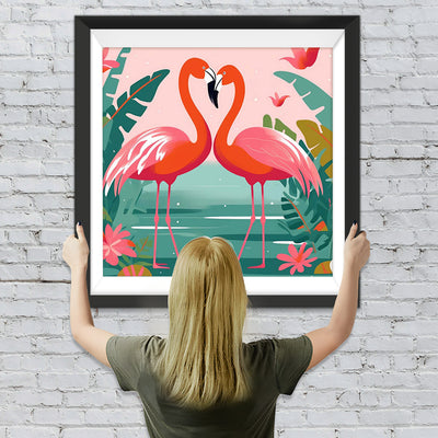 Rotes Flamingo-Paar auf dem See Diamond Painting