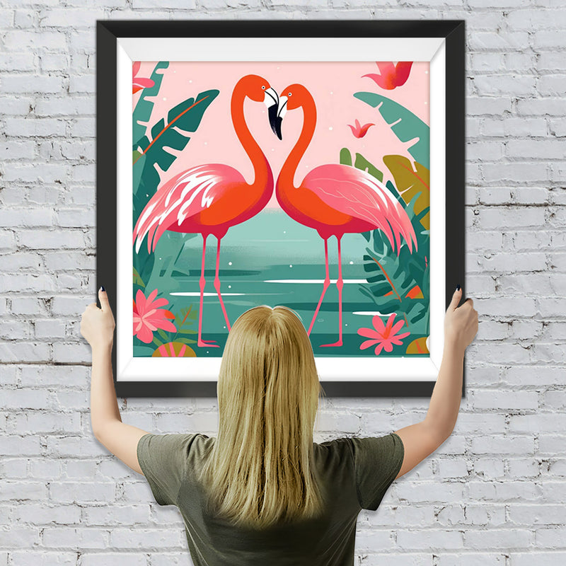 Rotes Flamingo-Paar auf dem See Diamond Painting