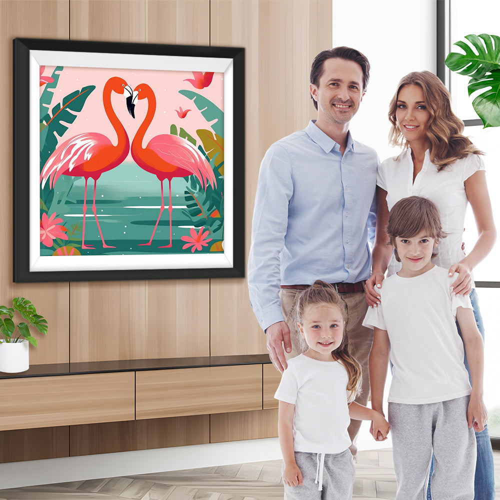 Rotes Flamingo-Paar auf dem See Diamond Painting