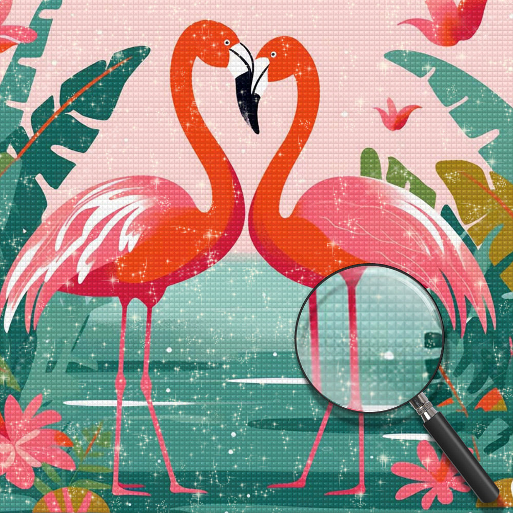 Rotes Flamingo-Paar auf dem See Diamond Painting