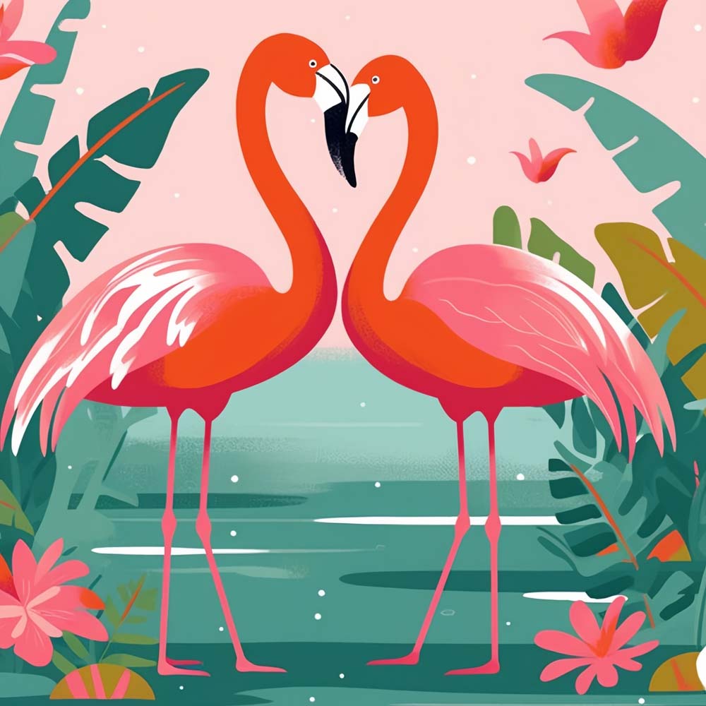 Rotes Flamingo-Paar auf dem See Diamond Painting