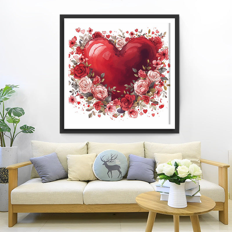 Rotes Herz und Rote Rosen Diamond Painting