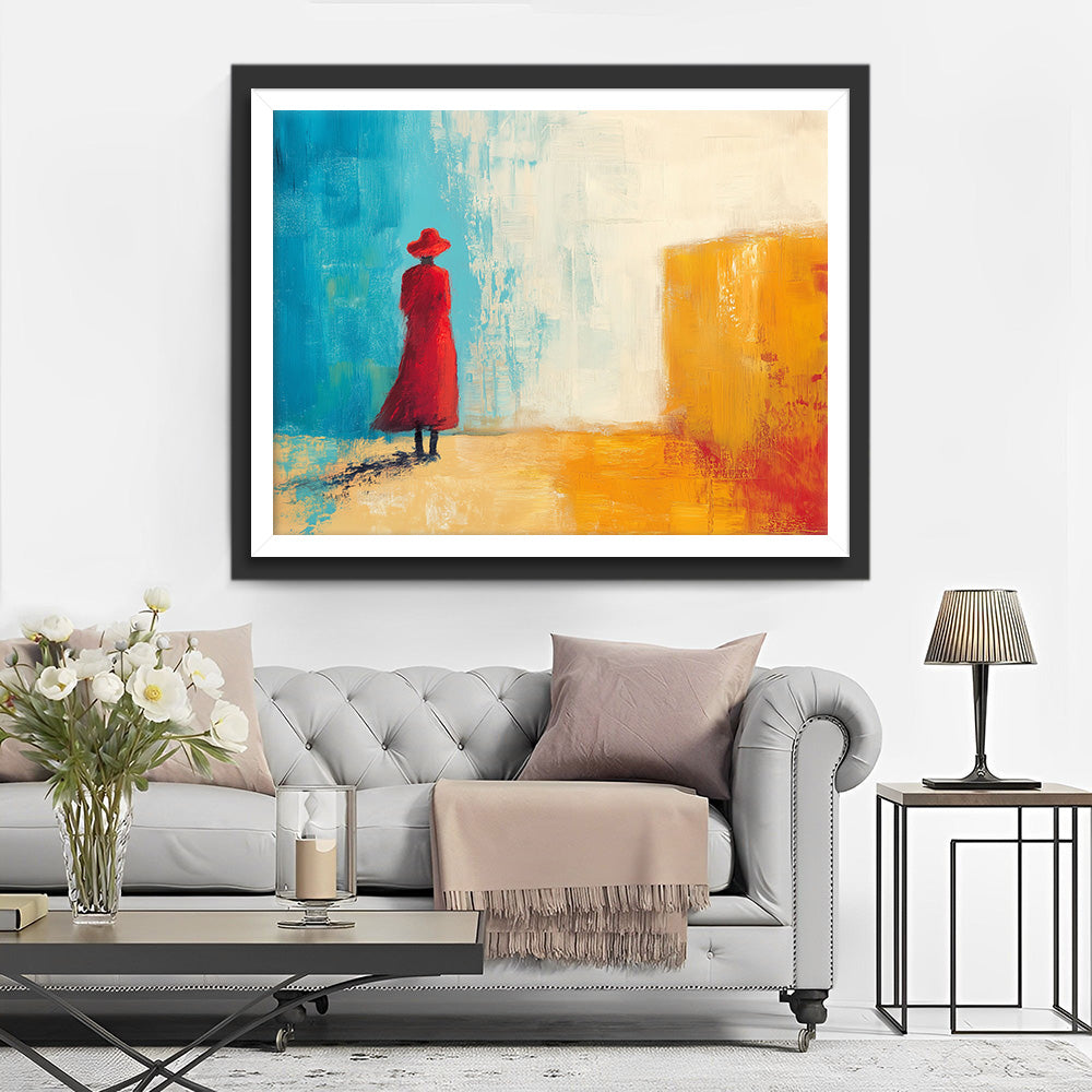 Rückenansicht der Frau in Rot Diamond Painting