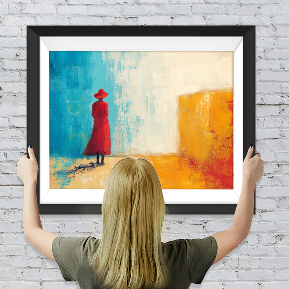 Rückenansicht der Frau in Rot Diamond Painting