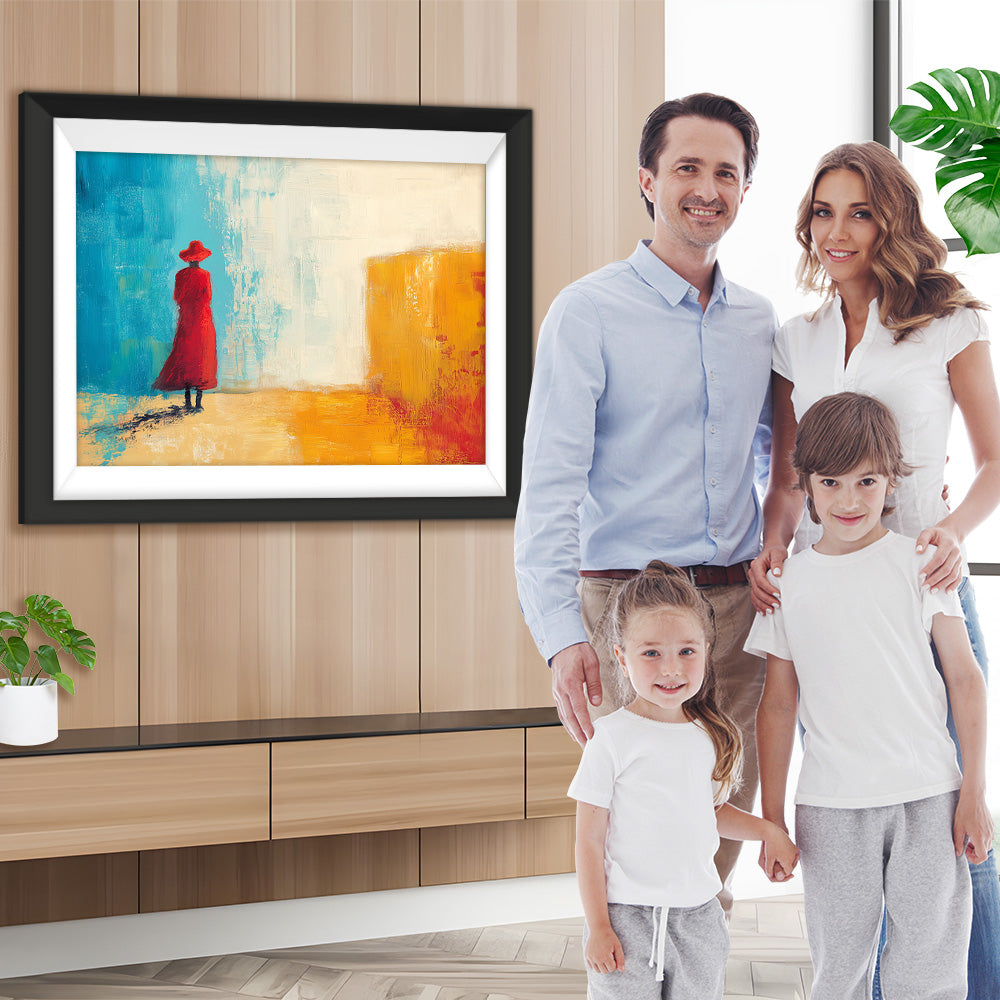 Rückenansicht der Frau in Rot Diamond Painting