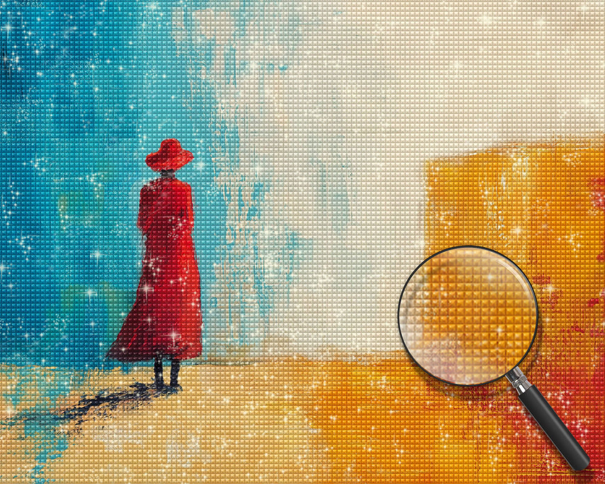 Rückenansicht der Frau in Rot Diamond Painting