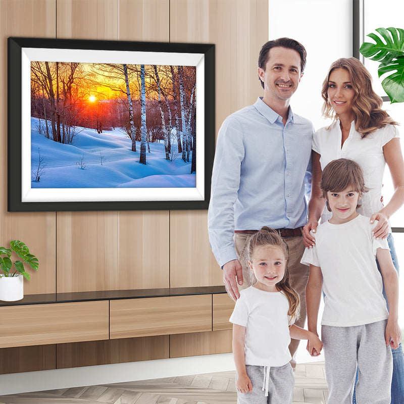 Ruhiger verschneiter Wald und Abendsonne Diamond Painting