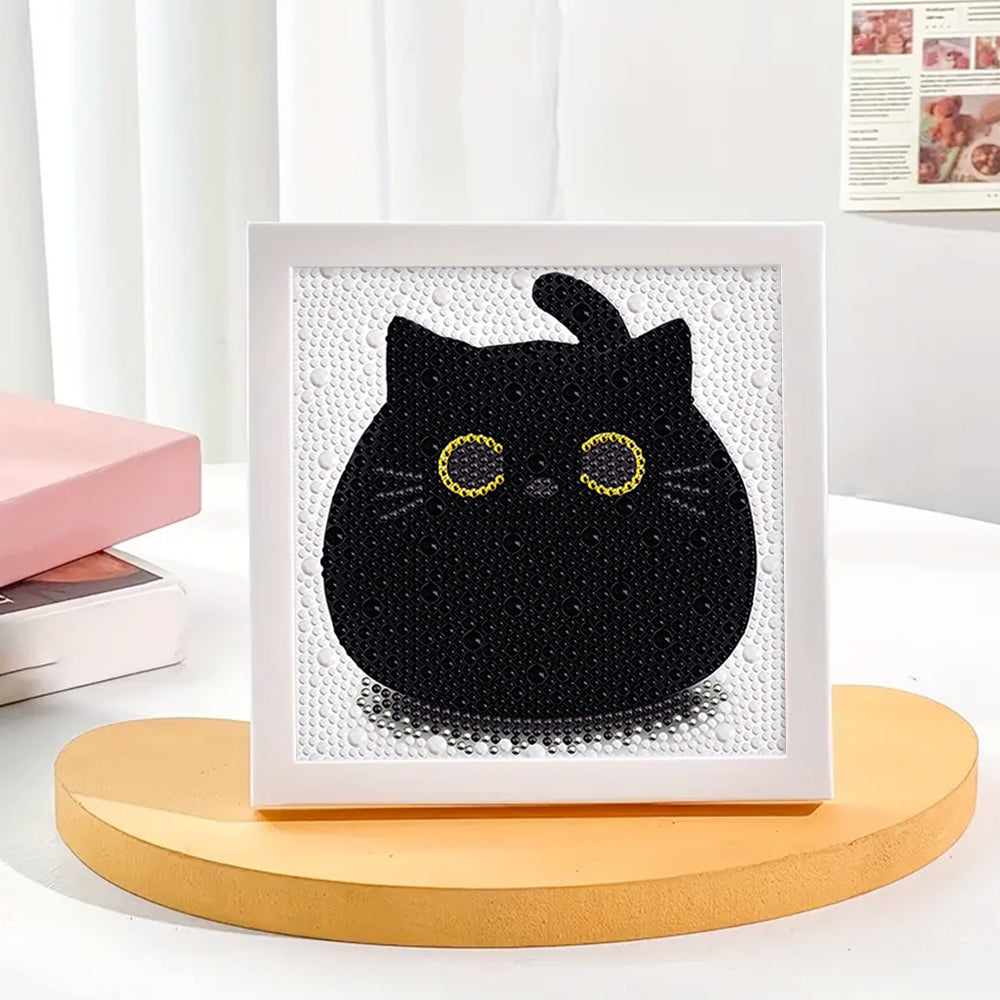 Runde schwarze Katze Mini-Kristallpünktchen Diamond Painting