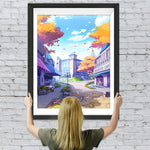 Saubere und schöne Stadt und blauer Himmel Diamond Painting