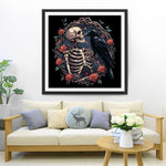 Schädel, Rabe und Rose Diamond Painting