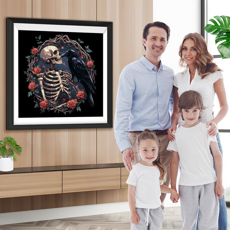 Schädel, Rabe und Rose Diamond Painting
