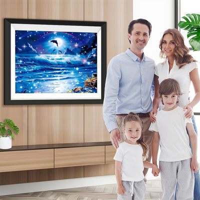 Schatzkiste am Strand in der Nacht Diamond Painting