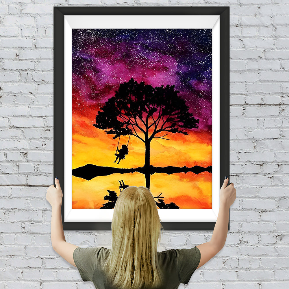 Schaukel Mädchen Sternenhimmel Diamond Painting