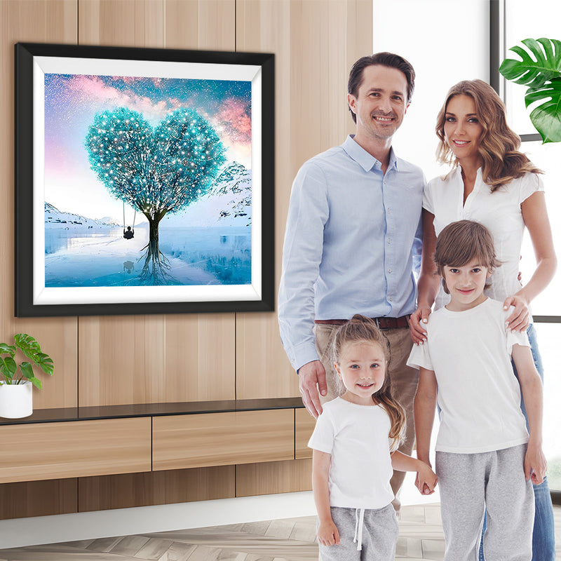 Schaukel unter dem blauen herzförmigen Baum Diamond Painting