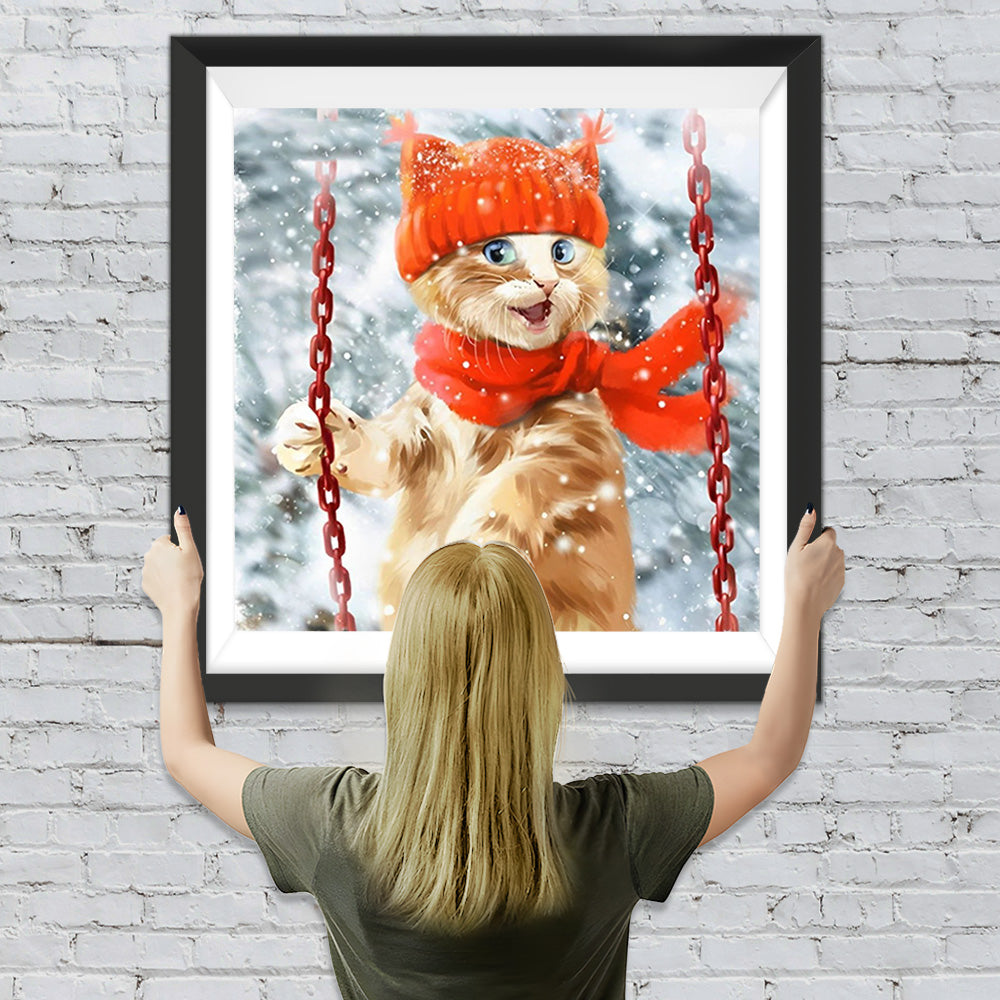 Schaukeln Katze Schnee Diamond Painting