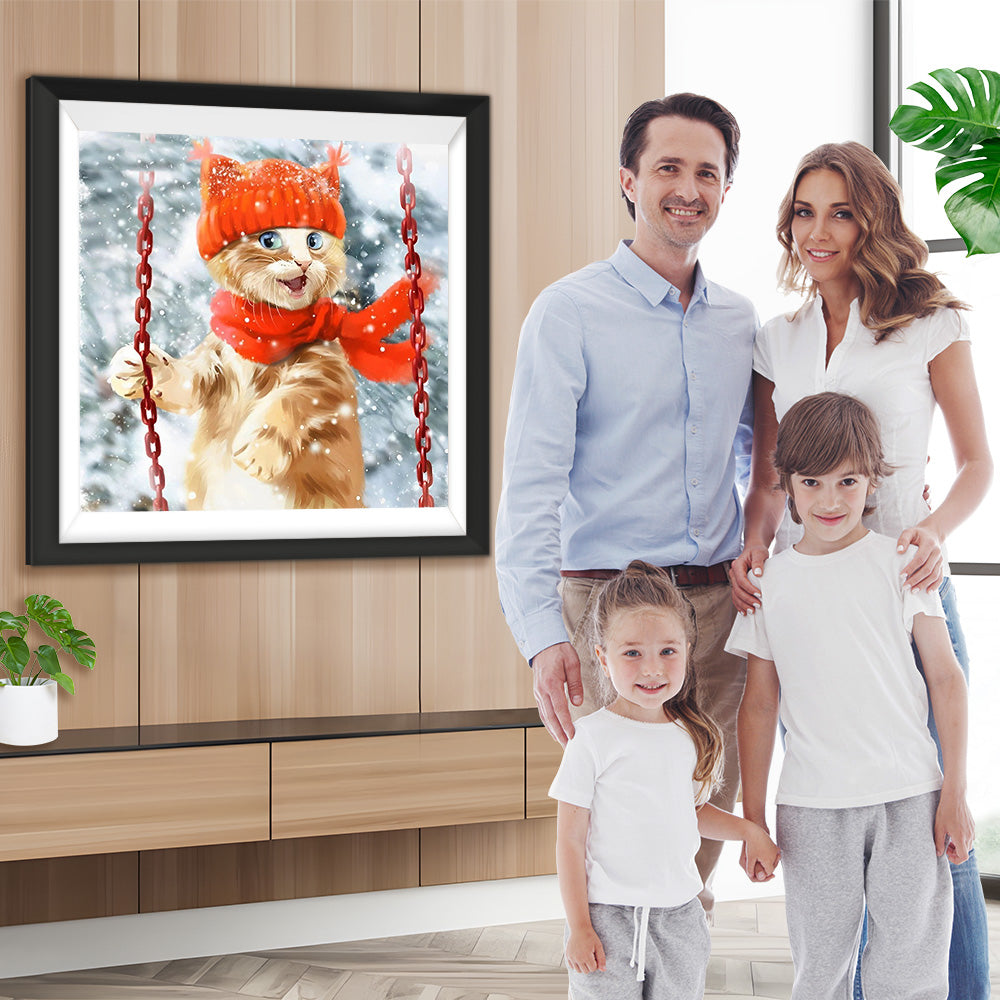 Schaukeln Katze Schnee Diamond Painting
