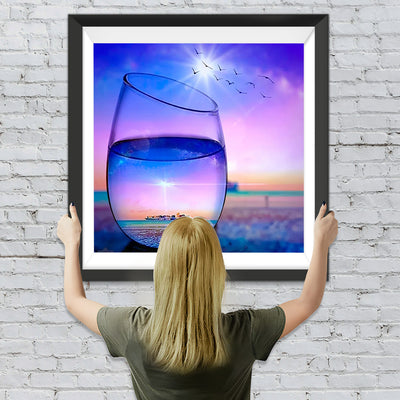 Schiff im Glas und Vögel Diamond Painting