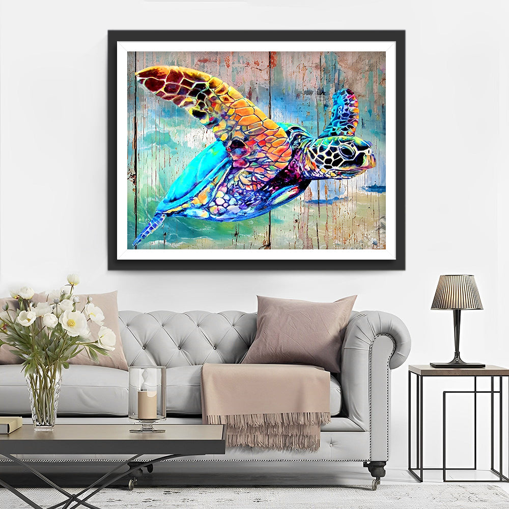 Schildkröte und Holzbrett Diamond Painting