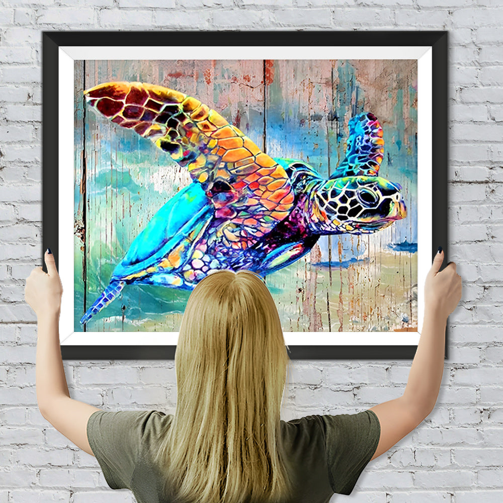 Schildkröte und Holzbrett Diamond Painting