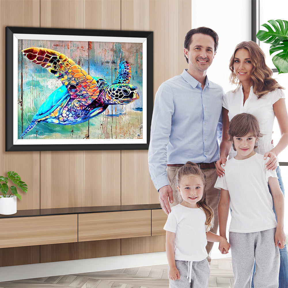 Schildkröte und Holzbrett Diamond Painting