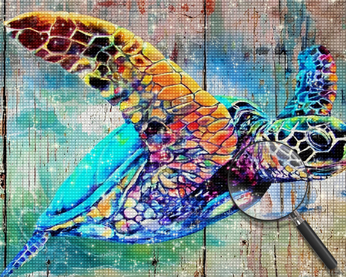 Schildkröte und Holzbrett Diamond Painting