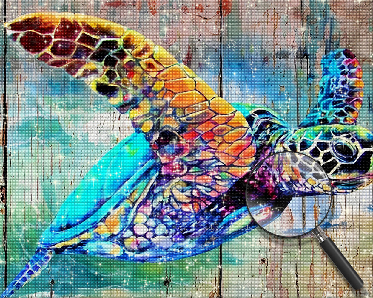 Schildkröte und Holzbrett Diamond Painting