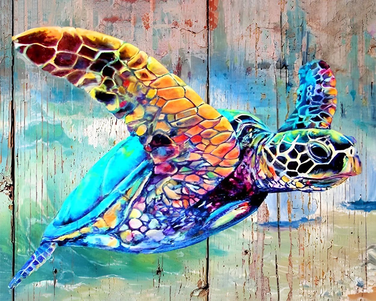 Schildkröte und Holzbrett Diamond Painting