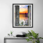 Schilf und Meer vor der Holztür Diamond Painting