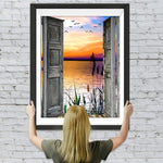 Schilf und Meer vor der Holztür Diamond Painting