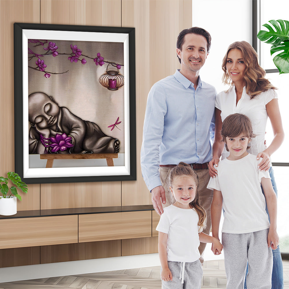 Schlafender Buddha und lila Lotus Diamond Painting