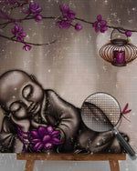 Schlafender Buddha und lila Lotus Diamond Painting