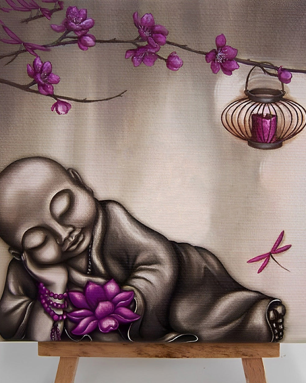 Schlafender Buddha und lila Lotus Diamond Painting