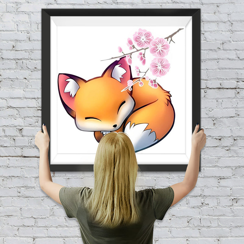 Schlafender Fuchs und rosa Blüten Diamond Painting