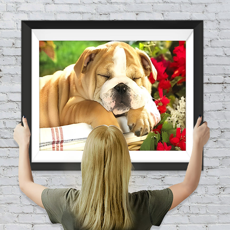 Schlafender Shar-Pei in den Blumen Diamond Painting