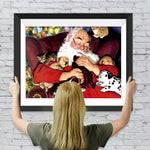 Schlafender Weihnachtsmann mit Katzen und Hunden Diamond Painting