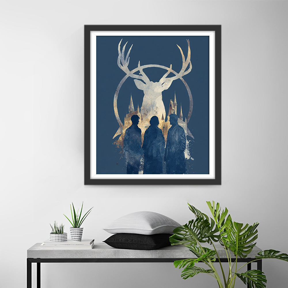 Schloss und Menschen mit Hirschmotiv Diamond Painting